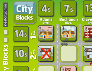 Example: Blue pays a 3$ token and removes a blue '2 store' tile from the board.